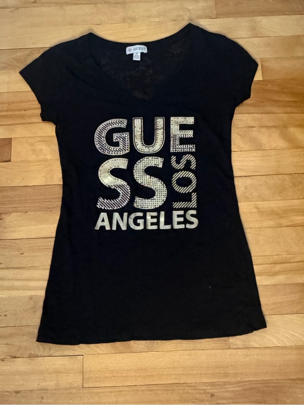 GUESS Los Angeles Black Tee with Gold Logo